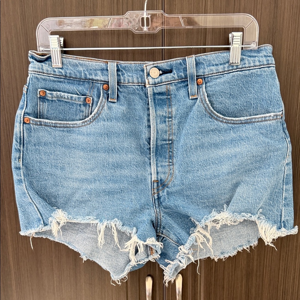 Levi's 501‎ Light Blue Distressed Jean Shorts